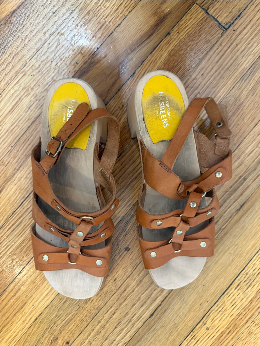 H By Hudson Tan Leather Studded Strappy Sandals